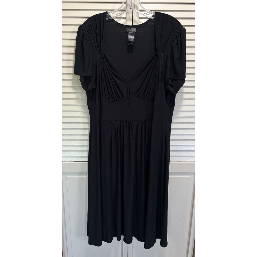 BISOU BISOU Black Gathered Midi‎ Dress Size 22W Flutter Sleeve Flowy